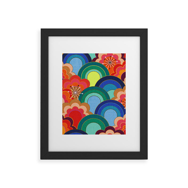 70s rainbow flowers sunset colors Framed Art Print