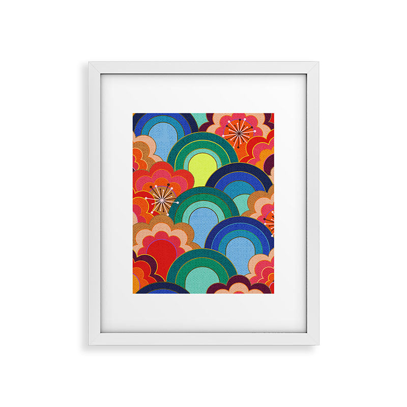 70s rainbow flowers sunset colors Framed Art Print