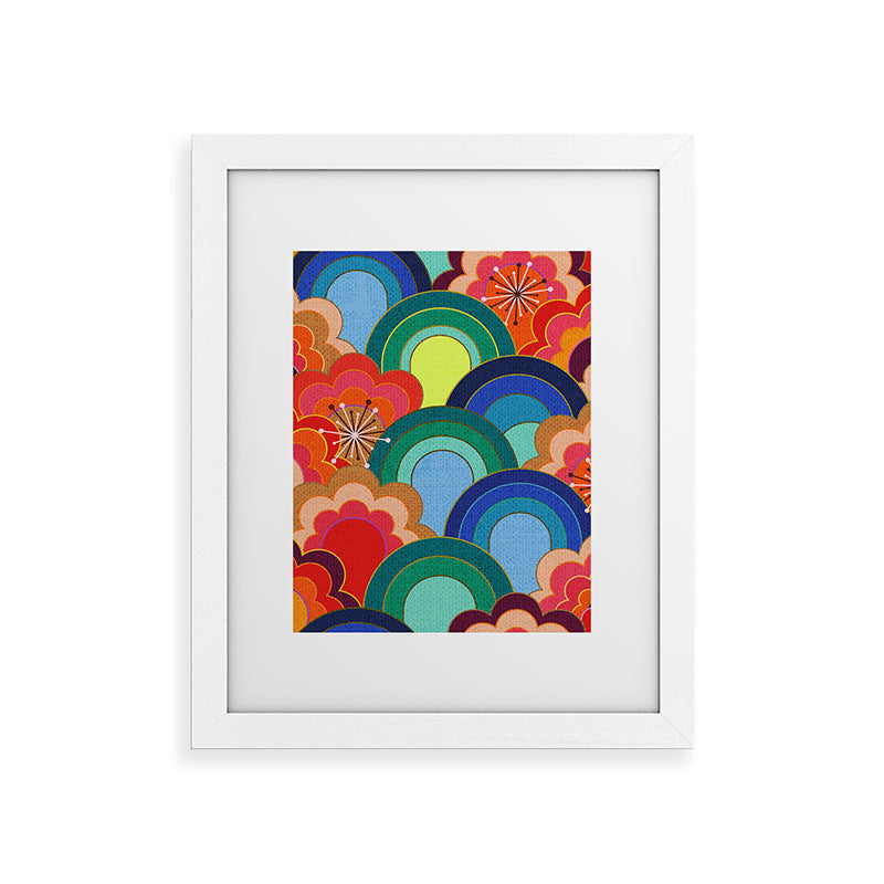 70s rainbow flowers sunset colors Framed Art Print
