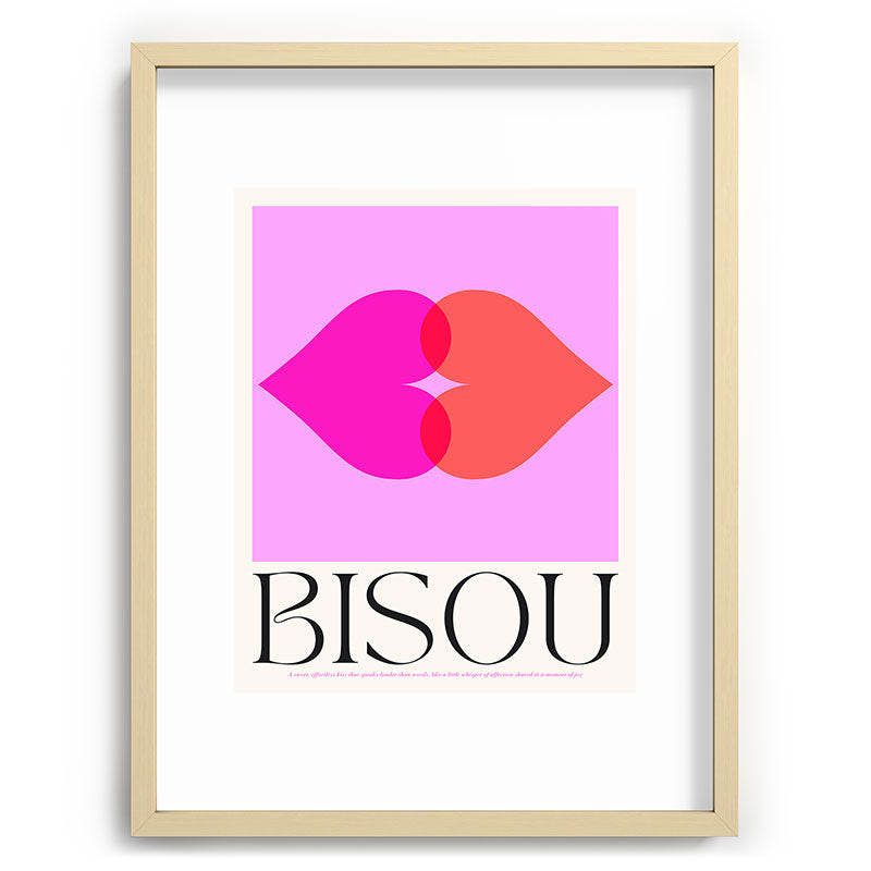 BISOU' Vibrant Minimal French Love kiss Art Framed Art Print
