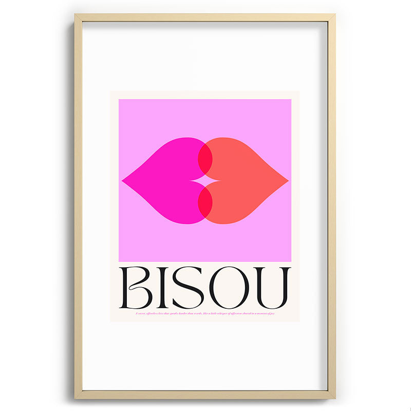BISOU' Vibrant Minimal French Love kiss Art Framed Art Print