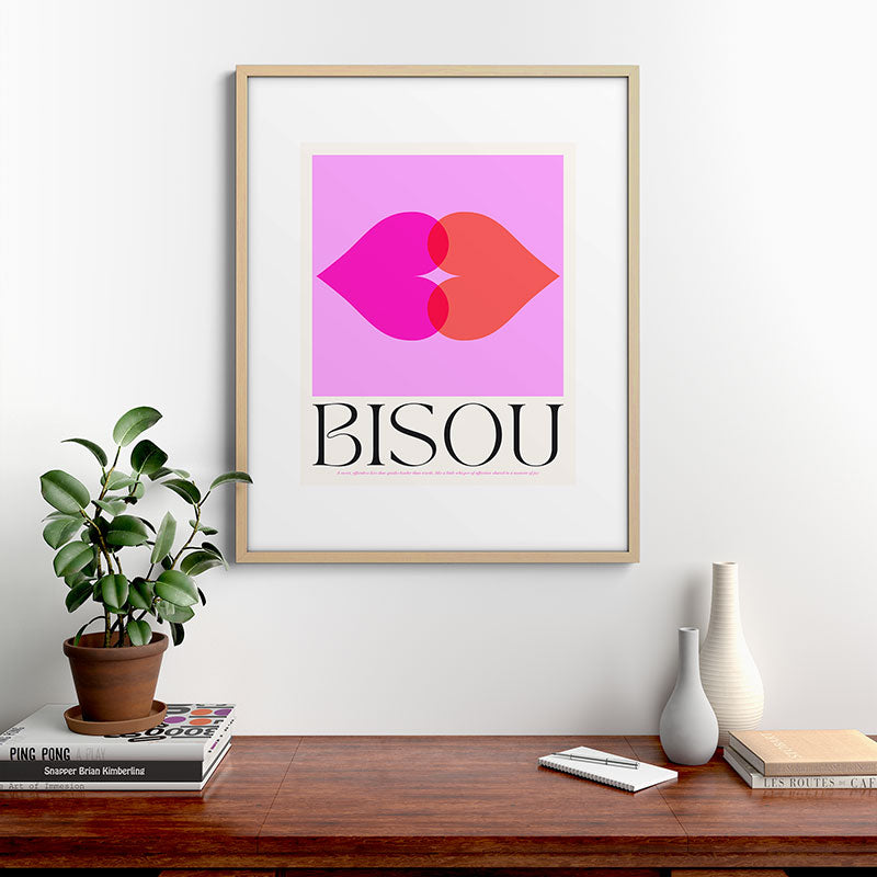 BISOU' Vibrant Minimal French Love kiss Art Framed Art Print