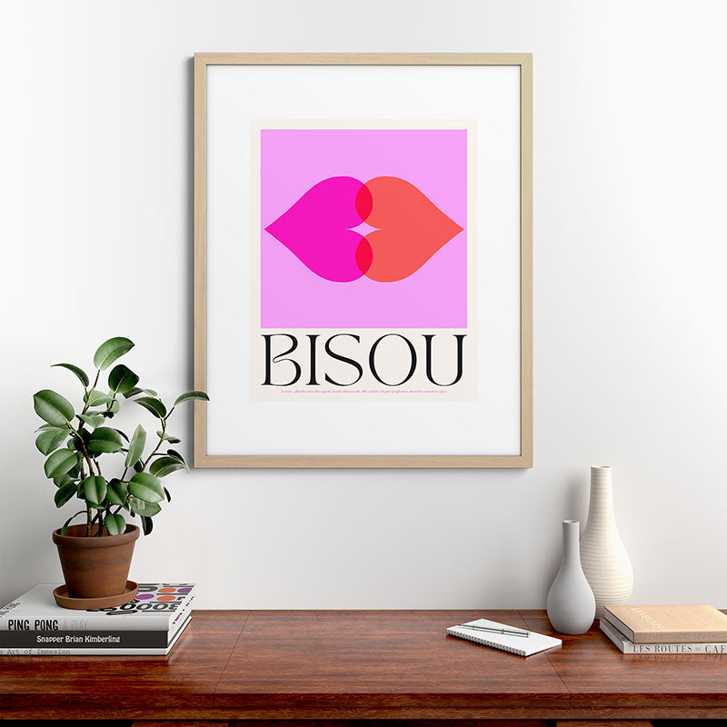 BISOU' Vibrant Minimal French Love kiss Art Framed Art Print