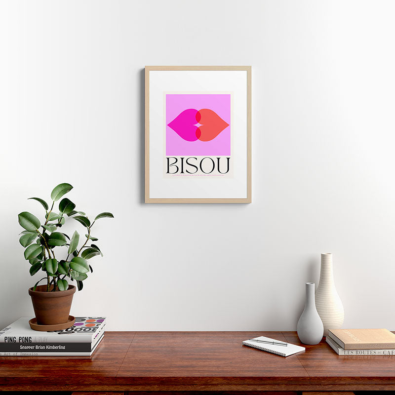 BISOU' Vibrant Minimal French Love kiss Art Framed Art Print