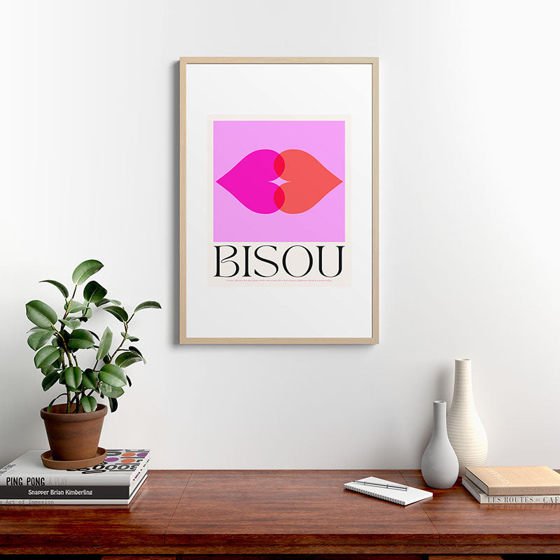 BISOU' Vibrant Minimal French Love kiss Art Framed Art Print