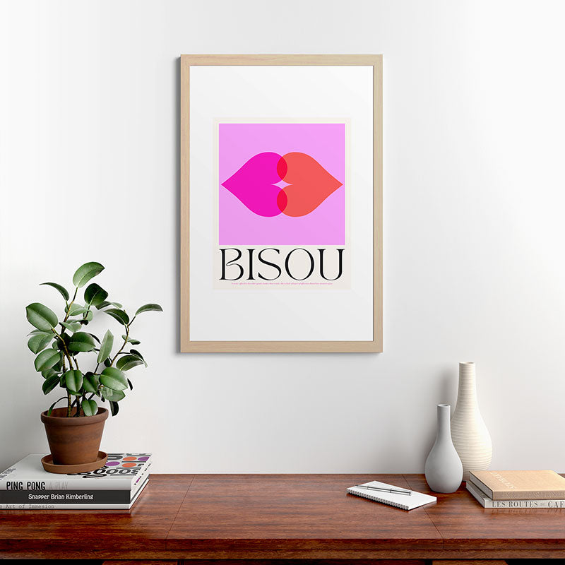 BISOU' Vibrant Minimal French Love kiss Art Framed Art Print