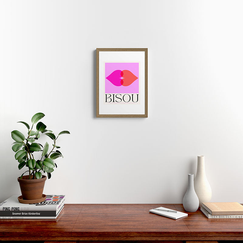 BISOU' Vibrant Minimal French Love kiss Art Framed Art Print