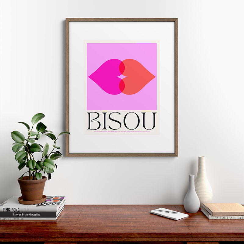 BISOU' Vibrant Minimal French Love kiss Art Framed Art Print