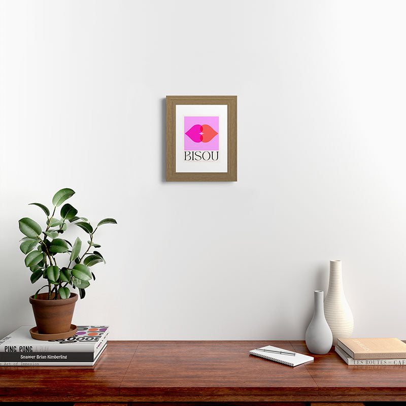 BISOU' Vibrant Minimal French Love kiss Art Framed Art Print