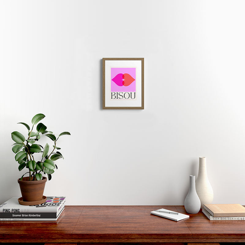BISOU' Vibrant Minimal French Love kiss Art Framed Art Print
