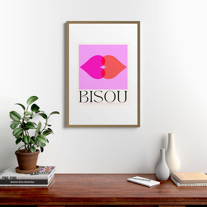 BISOU' Vibrant Minimal French Love kiss Art Framed Art Print