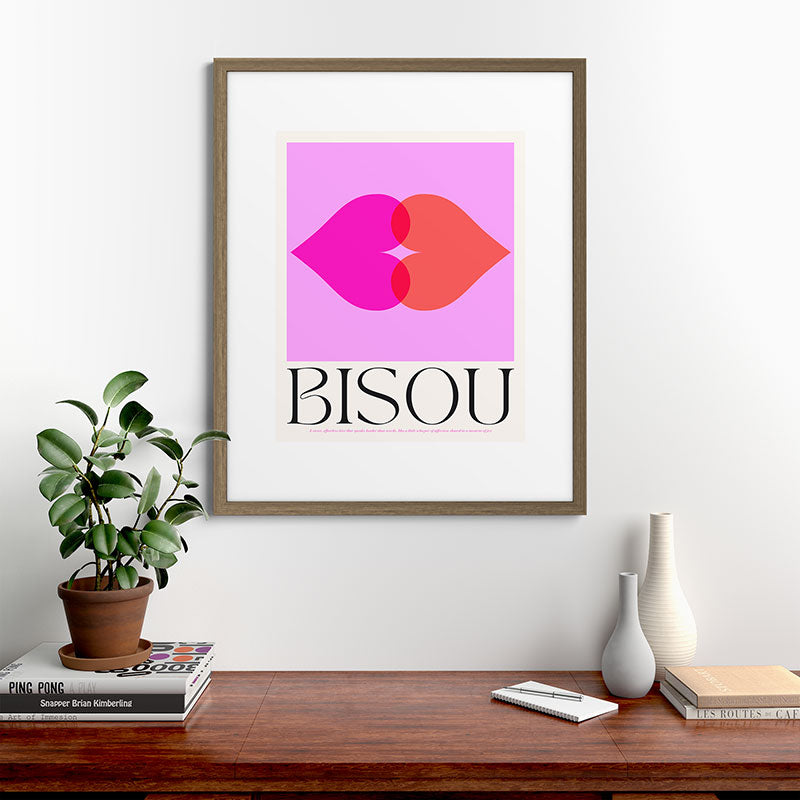 BISOU' Vibrant Minimal French Love kiss Art Framed Art Print