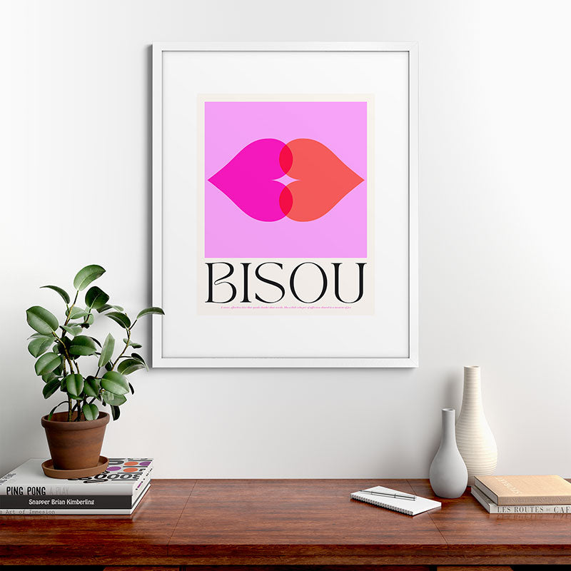 BISOU' Vibrant Minimal French Love kiss Art Framed Art Print