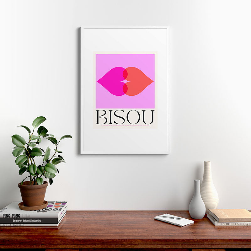BISOU' Vibrant Minimal French Love kiss Art Framed Art Print