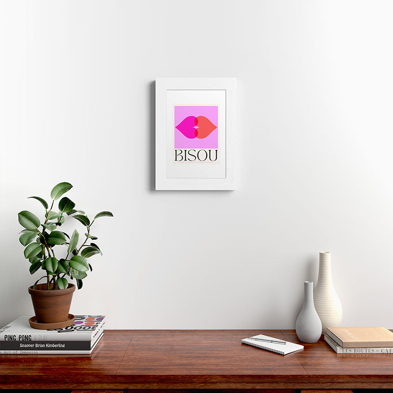 BISOU' Vibrant Minimal French Love kiss Art Framed Art Print