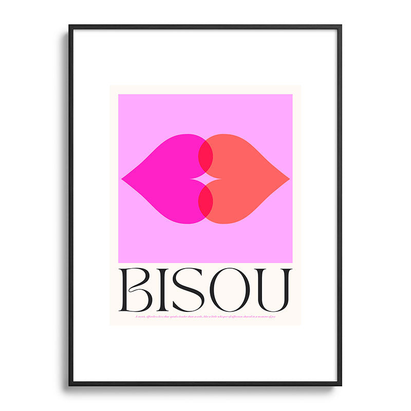 BISOU' Vibrant Minimal French Love kiss Art Framed Art Print