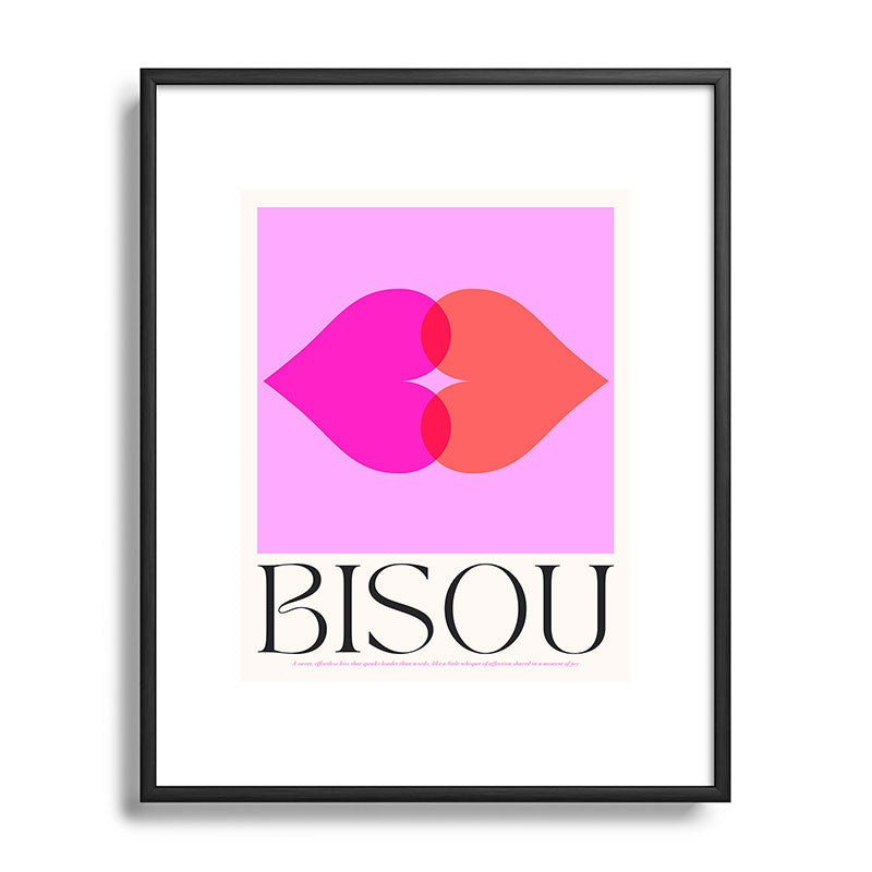 BISOU' Vibrant Minimal French Love kiss Art Framed Art Print