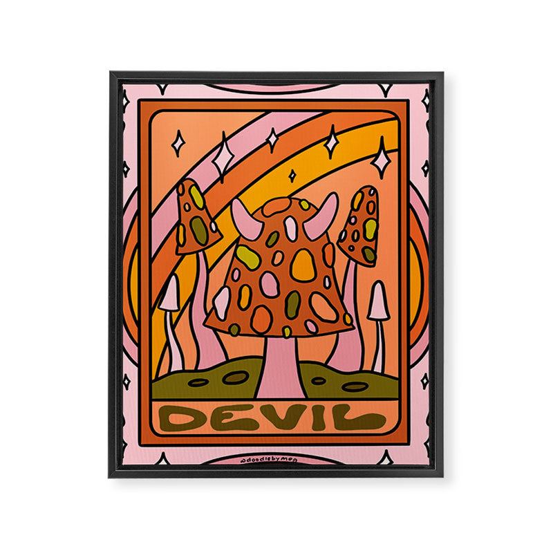 15. Devil Tarot Mushroom Framed Canvas Print