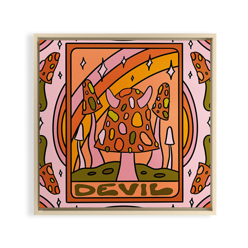 15. Devil Tarot Mushroom Framed Canvas Print