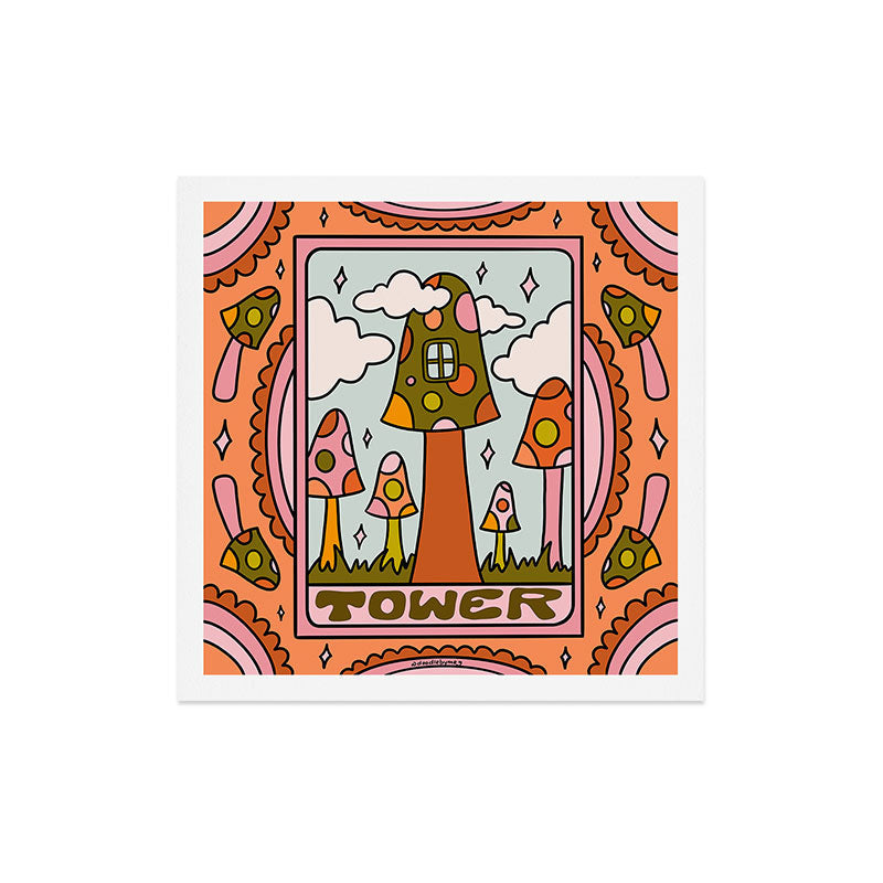 16. Tower Tarot Mushroom Art Print