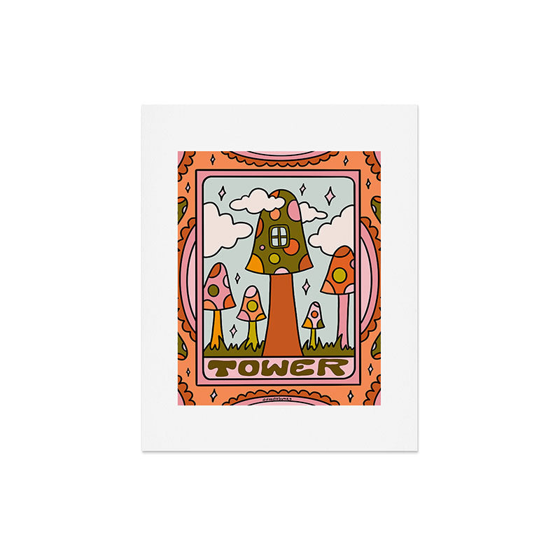 16. Tower Tarot Mushroom Art Print