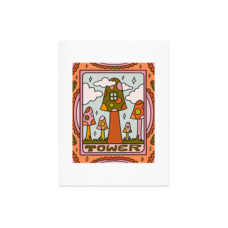 16. Tower Tarot Mushroom Art Print