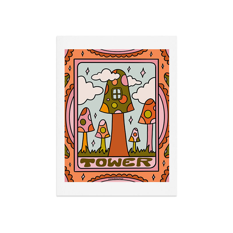 16. Tower Tarot Mushroom Art Print
