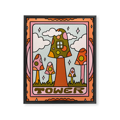 16. Tower Tarot Mushroom Framed Canvas Print