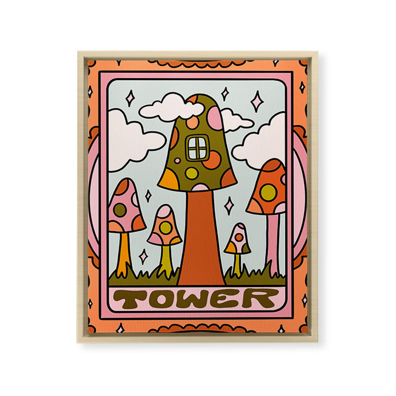 16. Tower Tarot Mushroom Framed Canvas Print