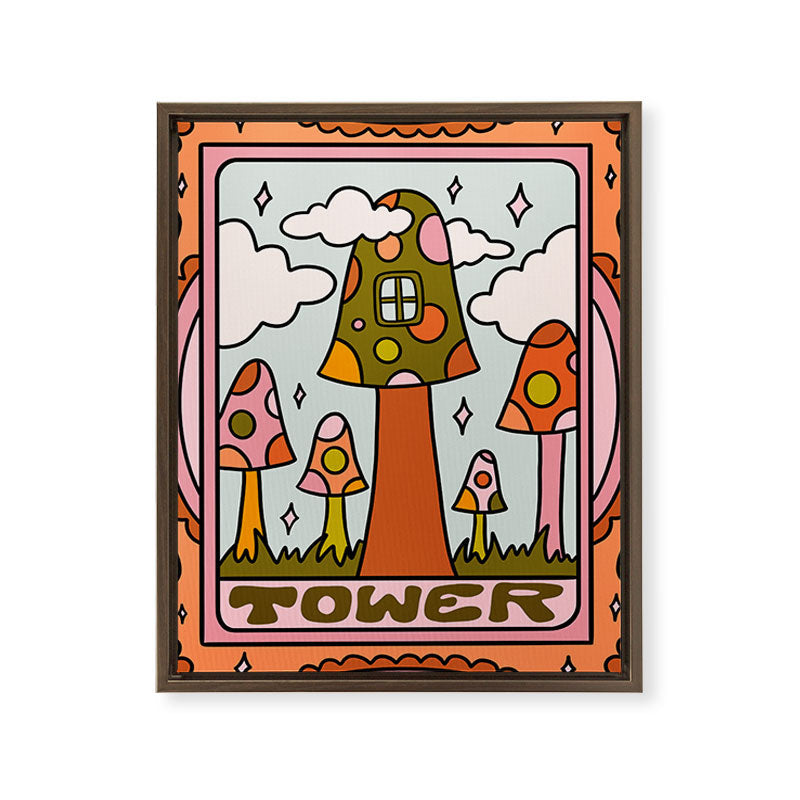 16. Tower Tarot Mushroom Framed Canvas Print