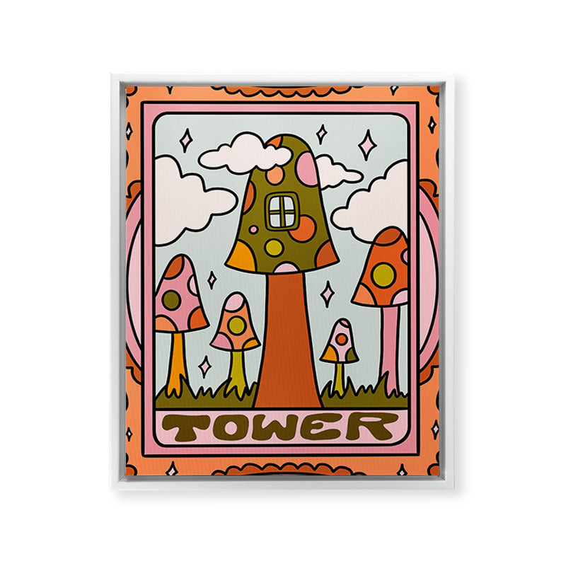 16. Tower Tarot Mushroom Framed Canvas Print