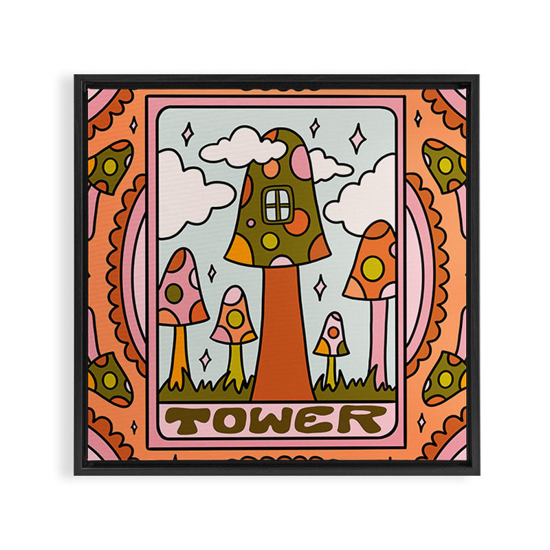 16. Tower Tarot Mushroom Framed Canvas Print
