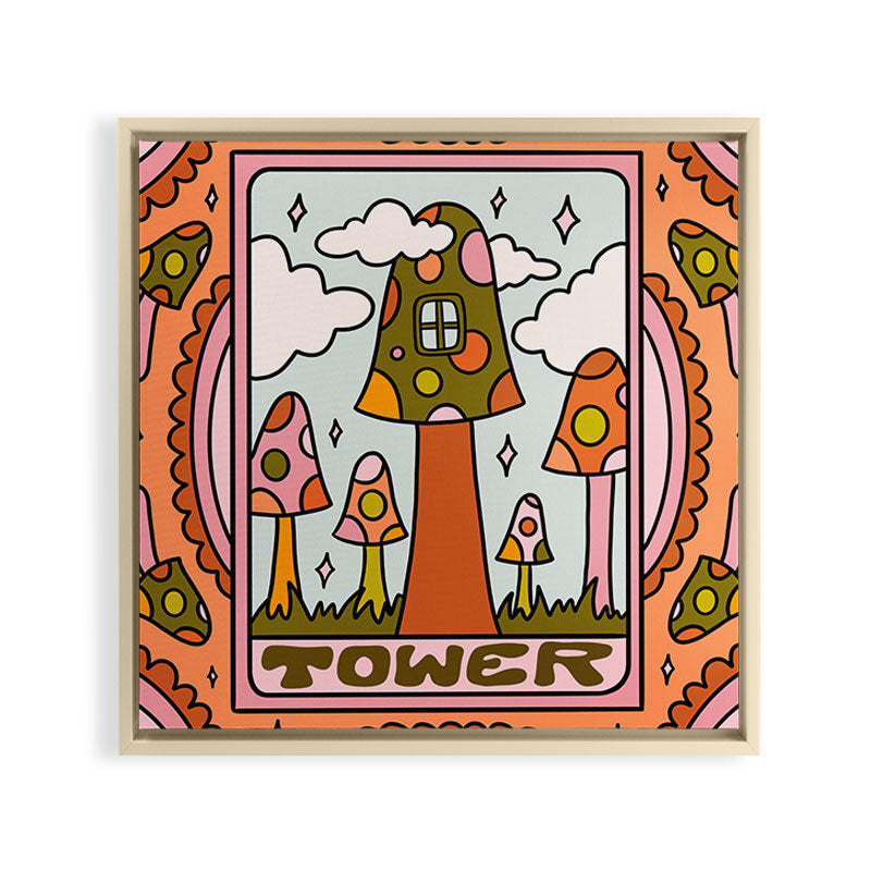 16. Tower Tarot Mushroom Framed Canvas Print