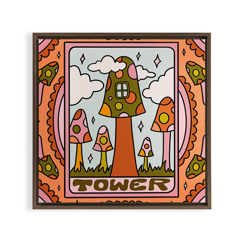 16. Tower Tarot Mushroom Framed Canvas Print