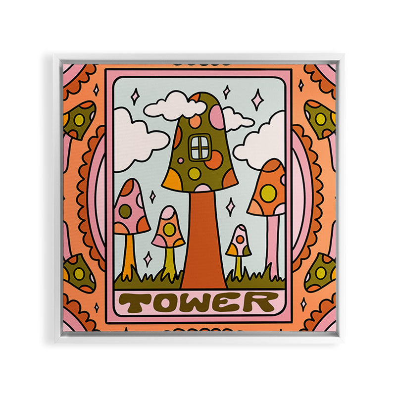 16. Tower Tarot Mushroom Framed Canvas Print
