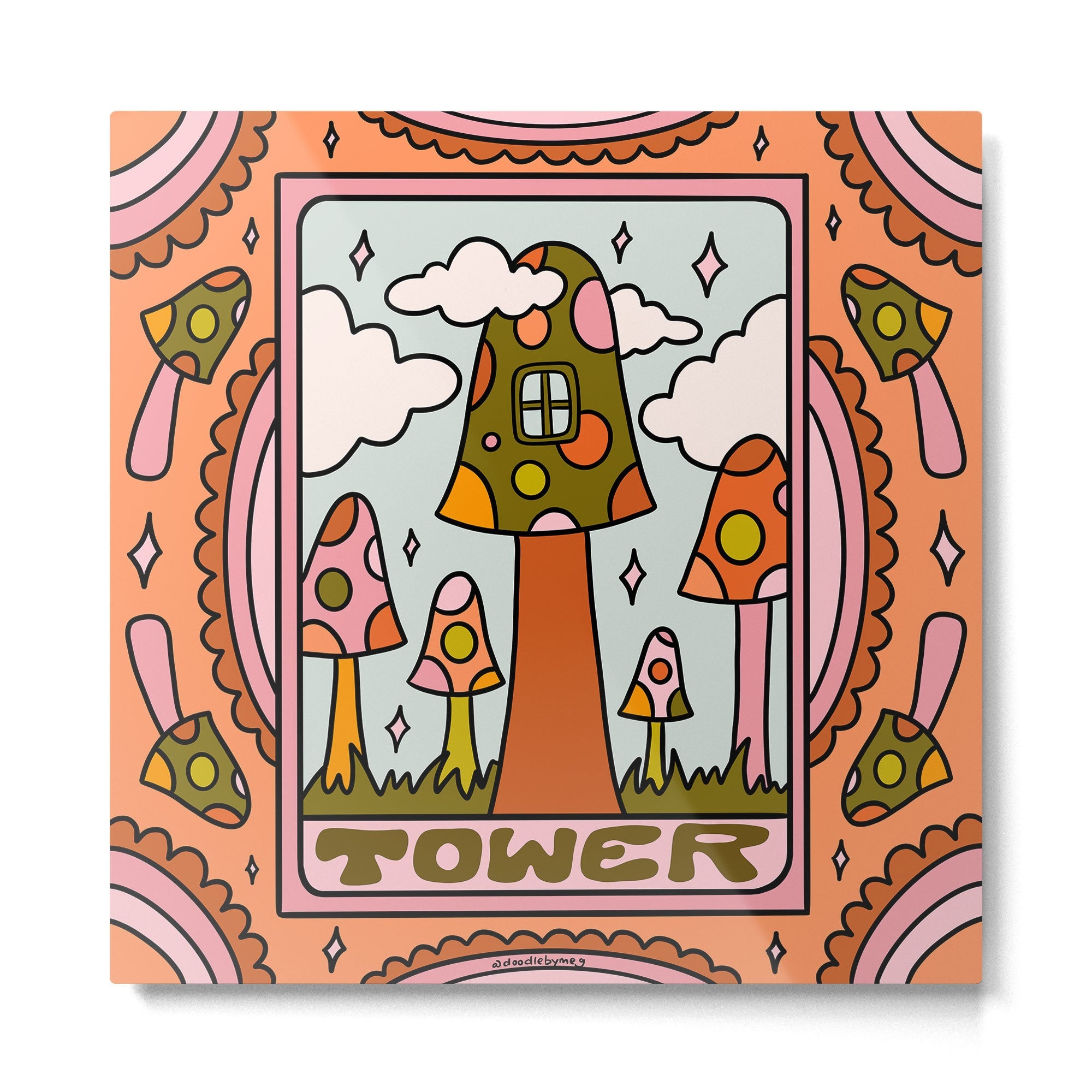 16. Tower Tarot Mushroom Metal Print