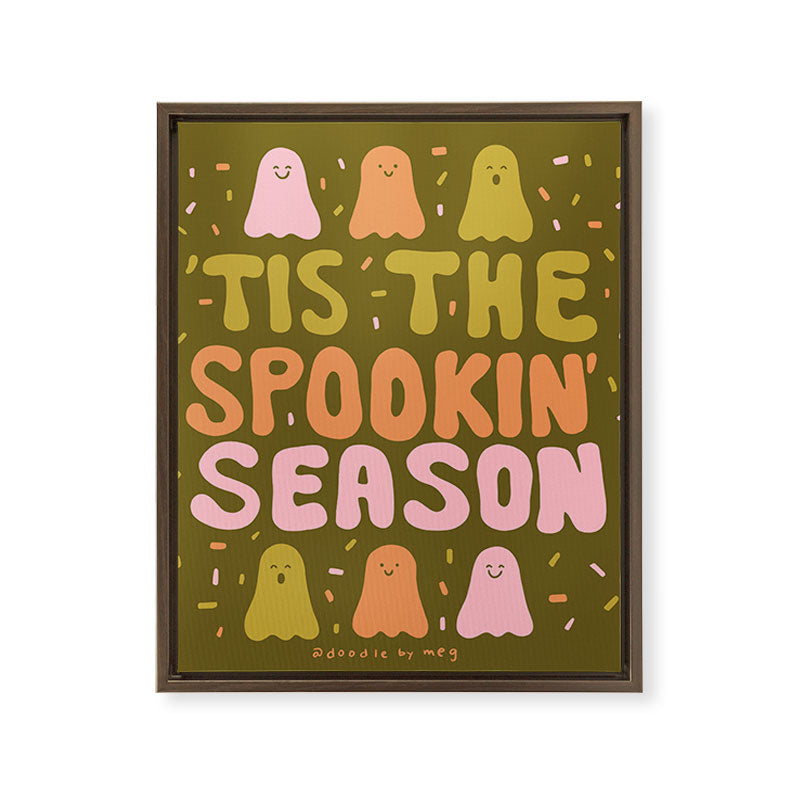 Tis the Spookin Season in Green Framed Canvas Print