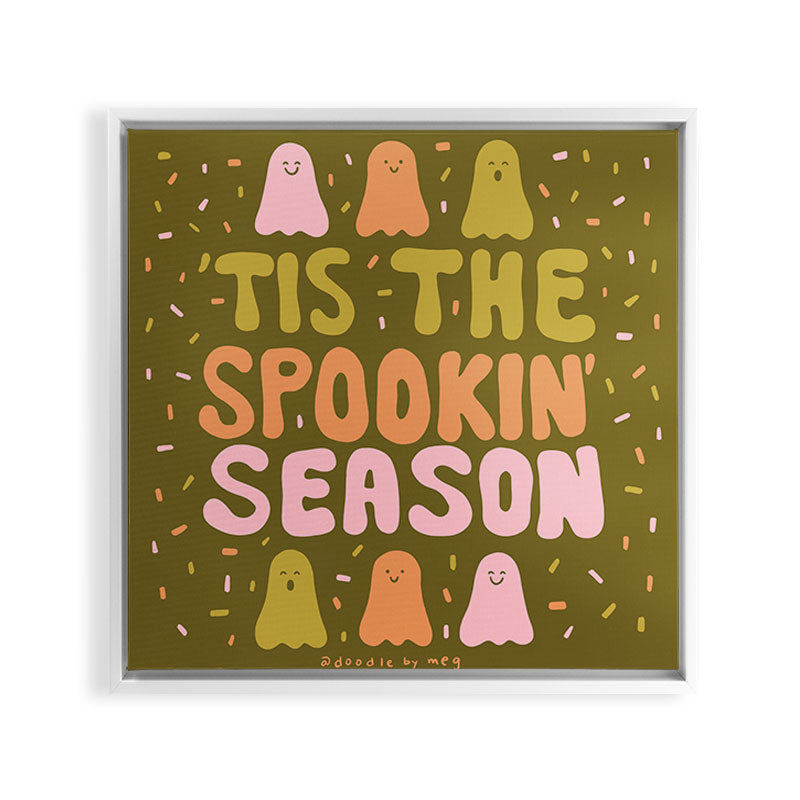 Tis the Spookin Season in Green Framed Canvas Print