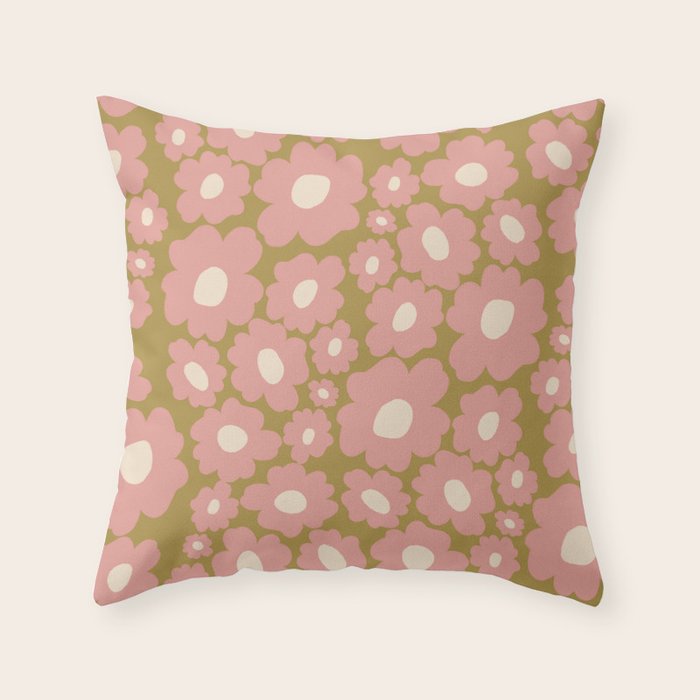 70������s Retro Floral  Throw Pillow