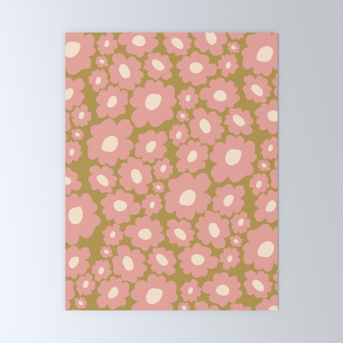 70������s Retro Floral  Mini Art Print