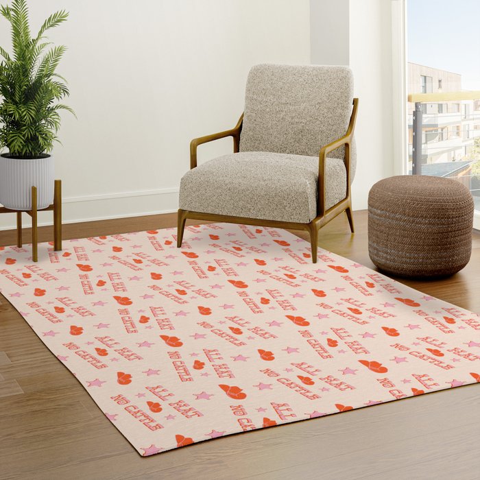 "All hat no cattle" in pink and orange retro western letters Rug