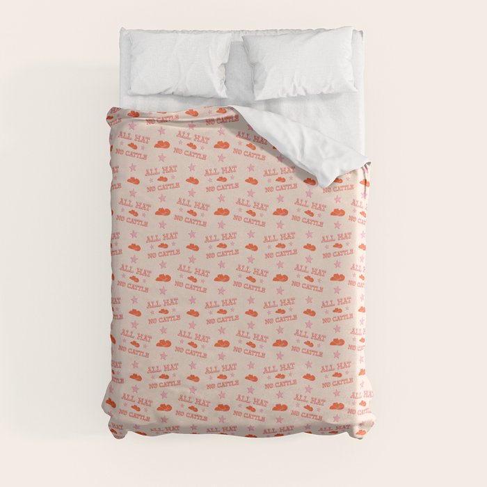 "All hat no cattle" in pink and orange retro western letters Duvet Cover