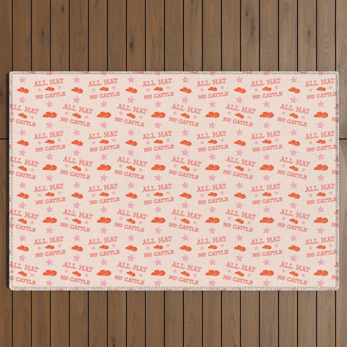 "All hat no cattle" in pink and orange retro western letters Outdoor Rug