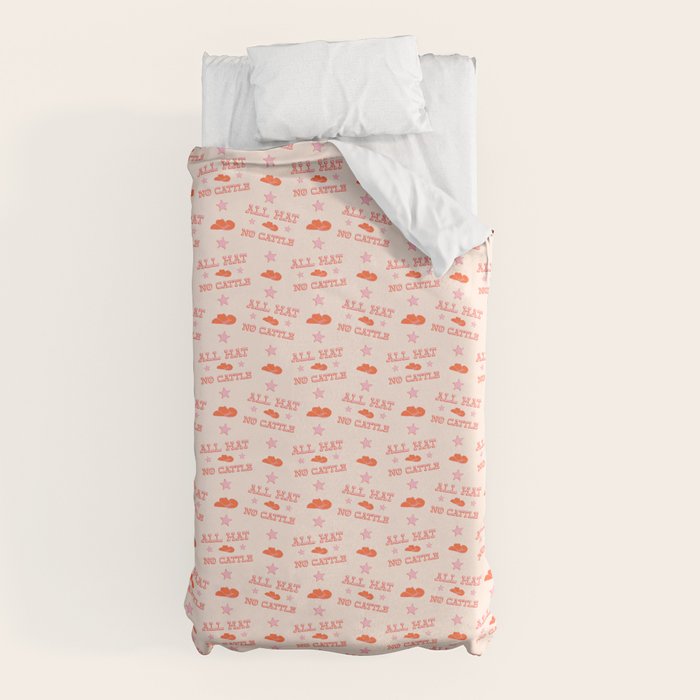 "All hat no cattle" in pink and orange retro western letters Duvet Cover