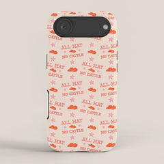 "All hat no cattle" in pink and orange retro western letters iPhone Case