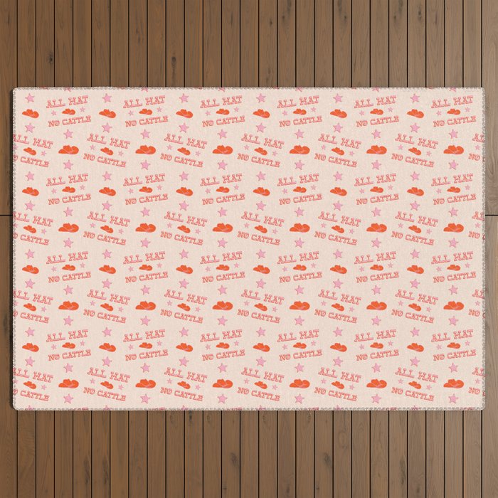 "All hat no cattle" in pink and orange retro western letters Outdoor Rug