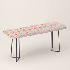 "All hat no cattle" in pink and orange retro western letters Bench