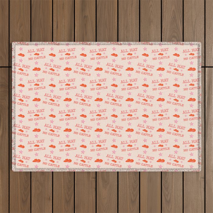 "All hat no cattle" in pink and orange retro western letters Outdoor Rug