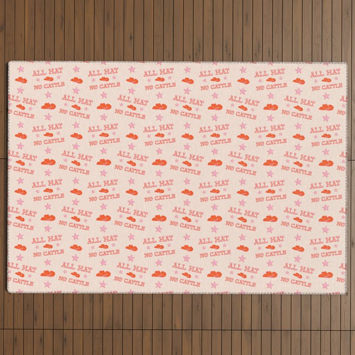 "All hat no cattle" in pink and orange retro western letters Outdoor Rug