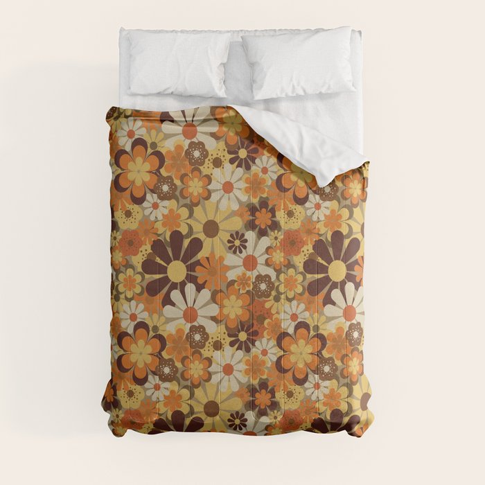 70's Floral Prints, Retro Art Comforter